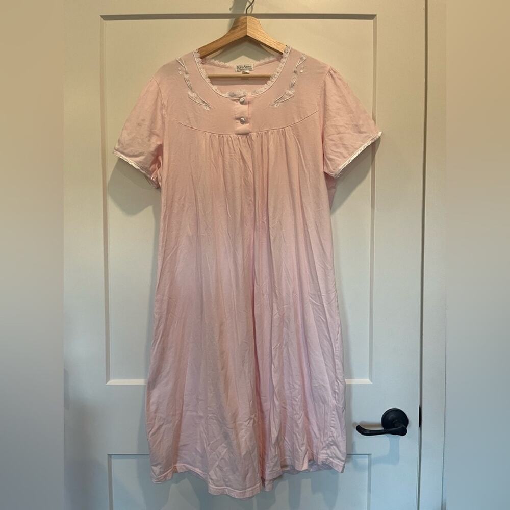 KayAnna pink lace trim embroidered midi nightgown peasant boho cottagecore sz L